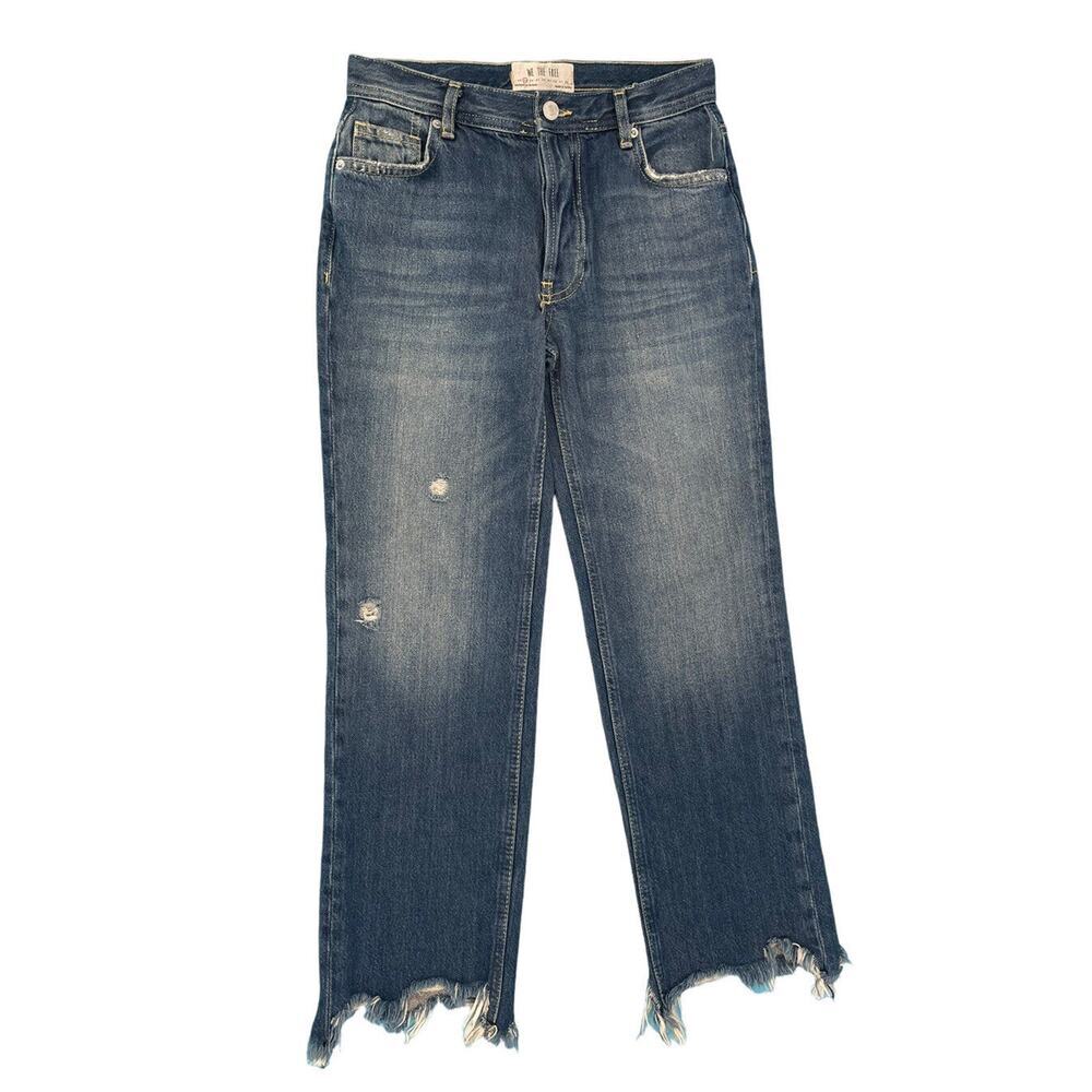 Free People Jeans Size 25 Straight Leg Maggie Mid Rise Raw Hem Button Fly